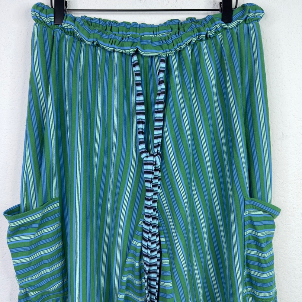 FP Beach Blanche Pants Womens M Green Striped Wide Leg Palazzo Boho Festival - Picture 3 of 12